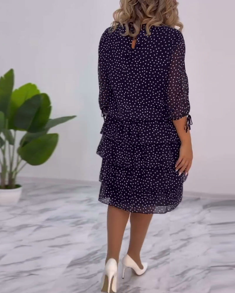Eralyn - Polka Tiered Dress With Tie-Slit Sleeves
