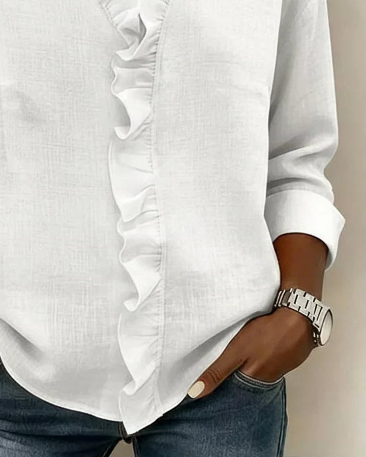 Susan | Ruffle Blouse with V Neck and Long Sleeves