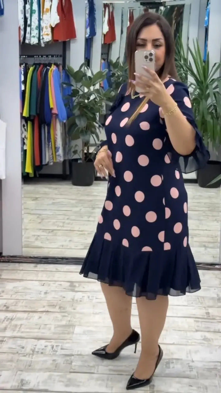 VICTORIA | PLEATED POLKA DOT DRESS